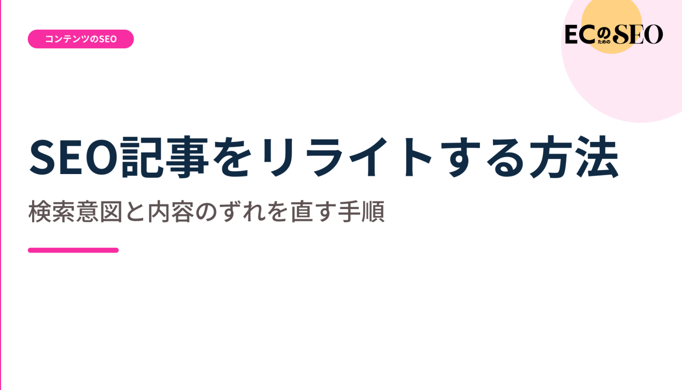検索意図と内容のずれを見つけて直す手順を解説します。ECサイト向け解説記事のアイキャッチ
