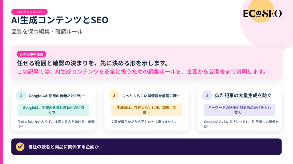 任せる範囲と確認の決まりを、先に決める形を示します。記事の結論と3つの要点をまとめた図